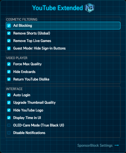 YouTube WebOS TV Extended